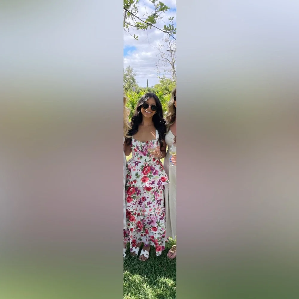 Abercrombie & Fitch White Maxi Dress with Pink and Green Floral Print